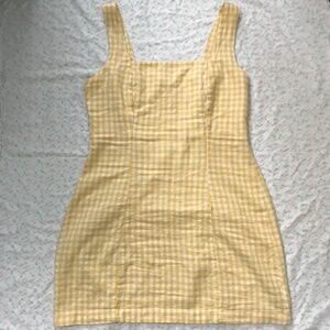 Old Navy Square Neck Linen Blend Mini Dress Yellow Gingham M Petite